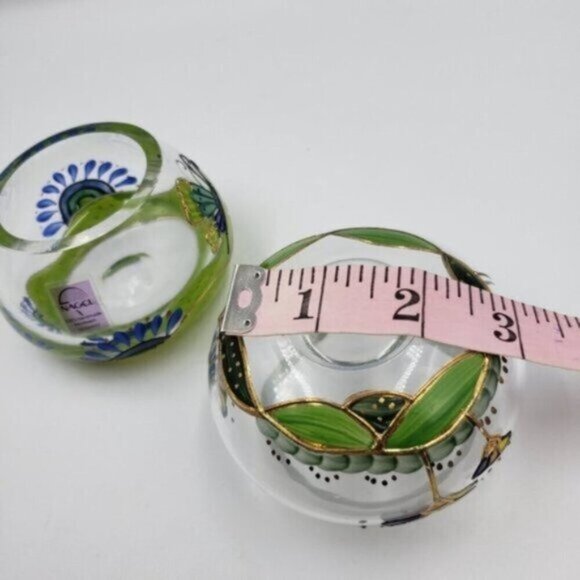 Nagel Glass Votive Candle Holders Hand Painted Colorful Heavy Glass Floral Two - Picture 14 of 15